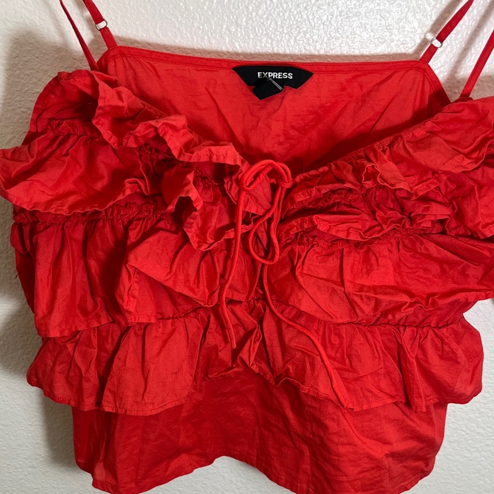 Express Vibrant Red Ruffle Tank Top - Picture 7 of 10